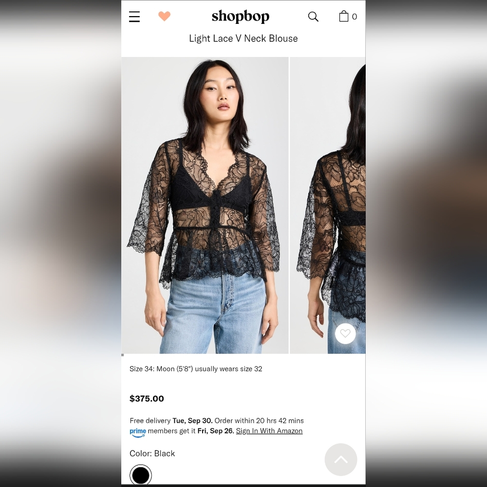 GANNI Light Floral Lace V-neck Sheer Peplum Top Black Blouse Ruffle 36 (US 4 S) - Picture 7 of 16